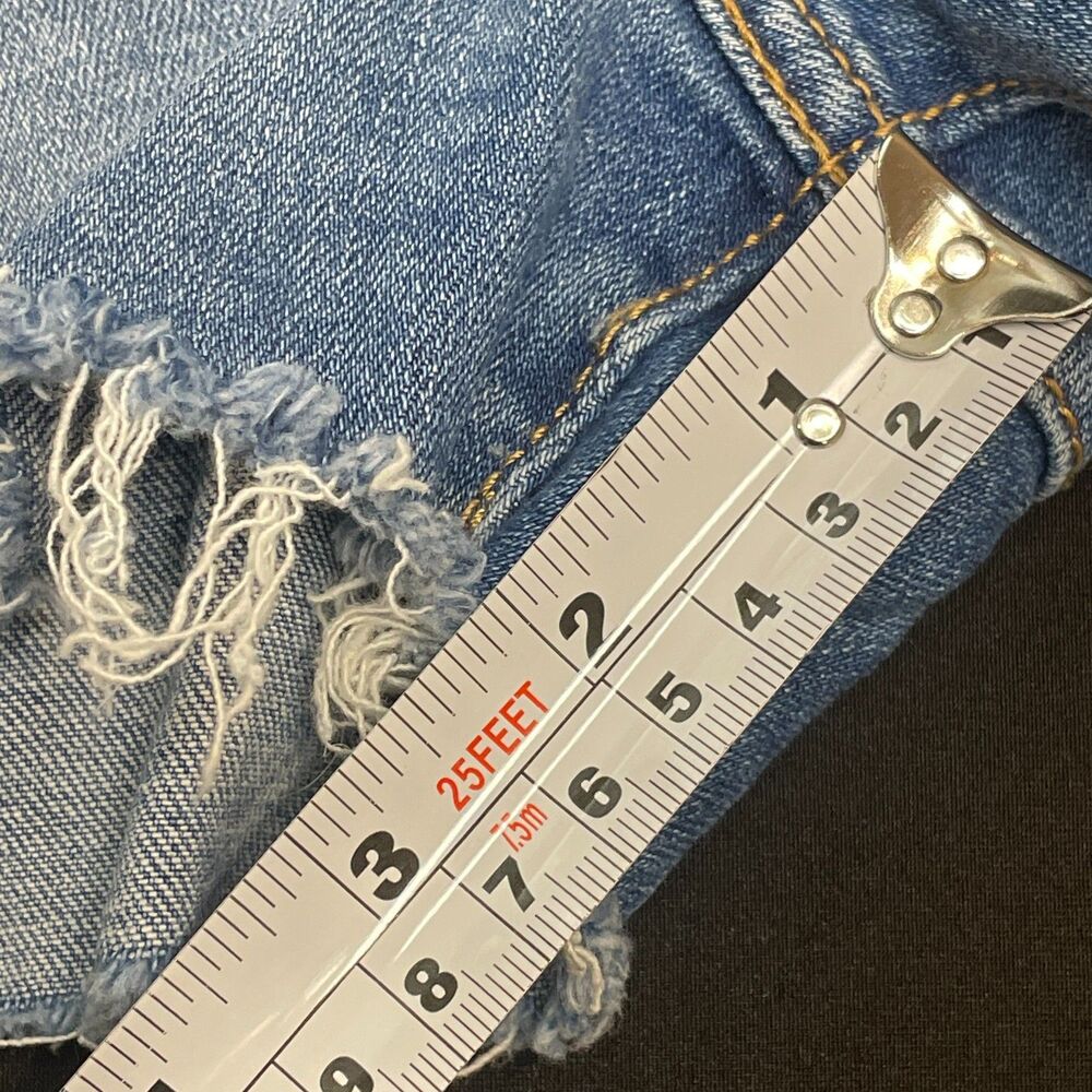 ~ Levi's 29 Jean Shorts Cut Off Hi-Rise Med Wash Distressed Frayed Raw Rips Blue - Picture 8 of 13